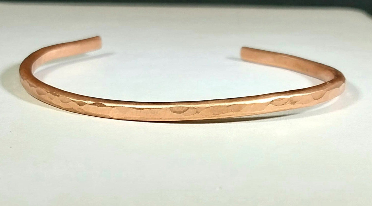 Hammered Copper Bracelet, 3.4 mm, Pure Copper, Thin Copper Cuff, W/O