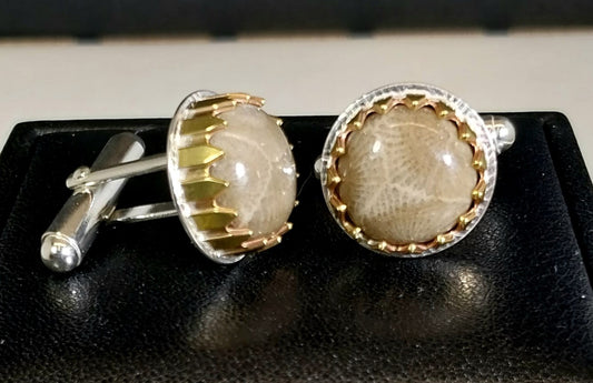 Petoskey Stone Cuff Links, Michigan Petoskey Stone Cufflinks