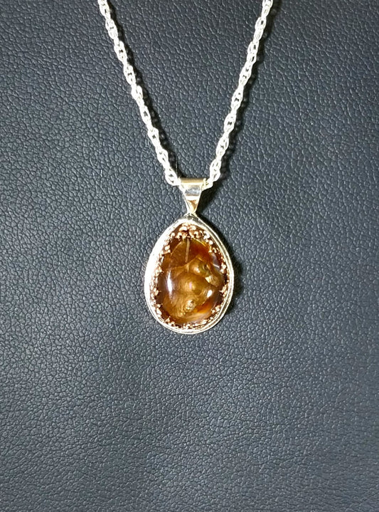 Fire Agate Necklace, Silver and Copper, Fire Bezel