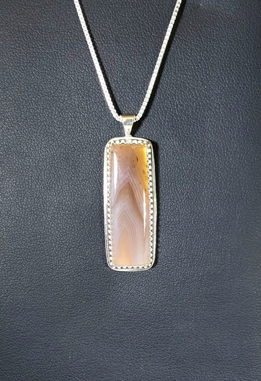 Lake Superior Agate Necklace, Orange and White, Solid Sterling Silver, Shop Local