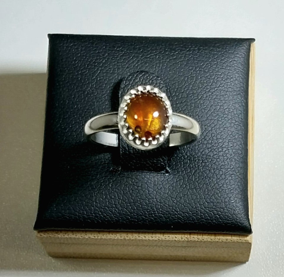 Fire Agate Ring, Sterling Silver, Size 6, Arizona Fire Agate Silver Ring