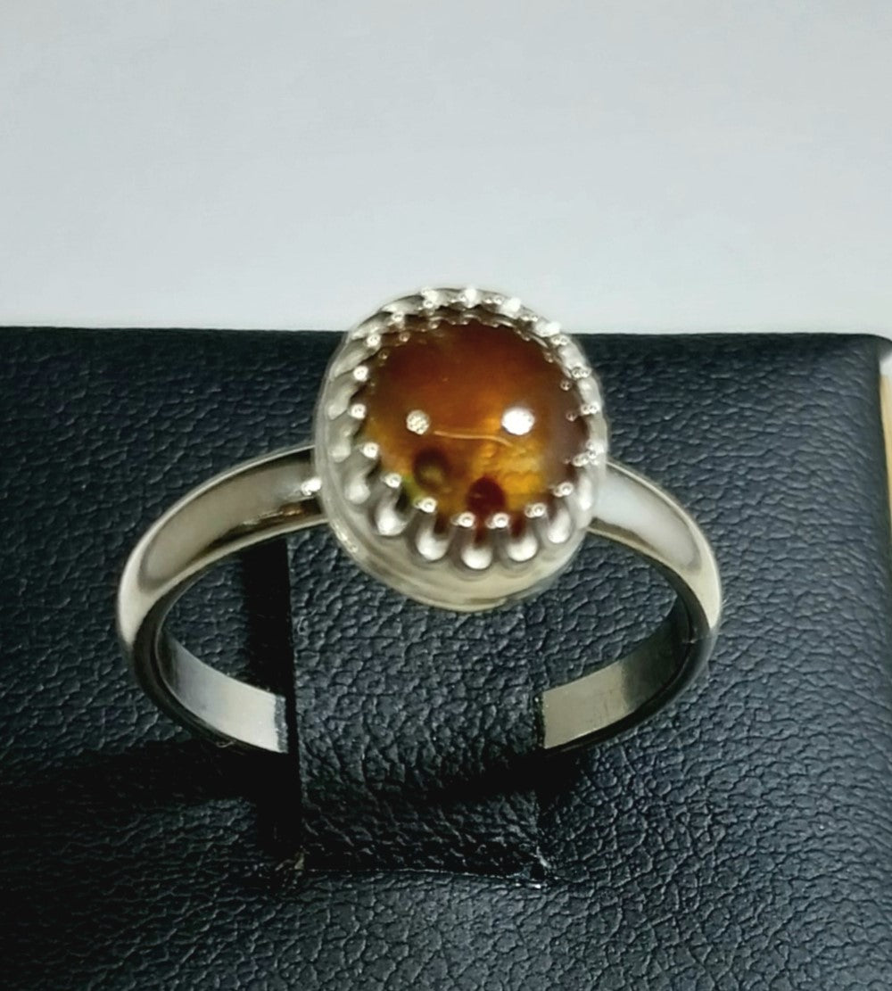 Fire Agate Ring, Sterling Silver, Size 6, Arizona Fire Agate Silver Ring