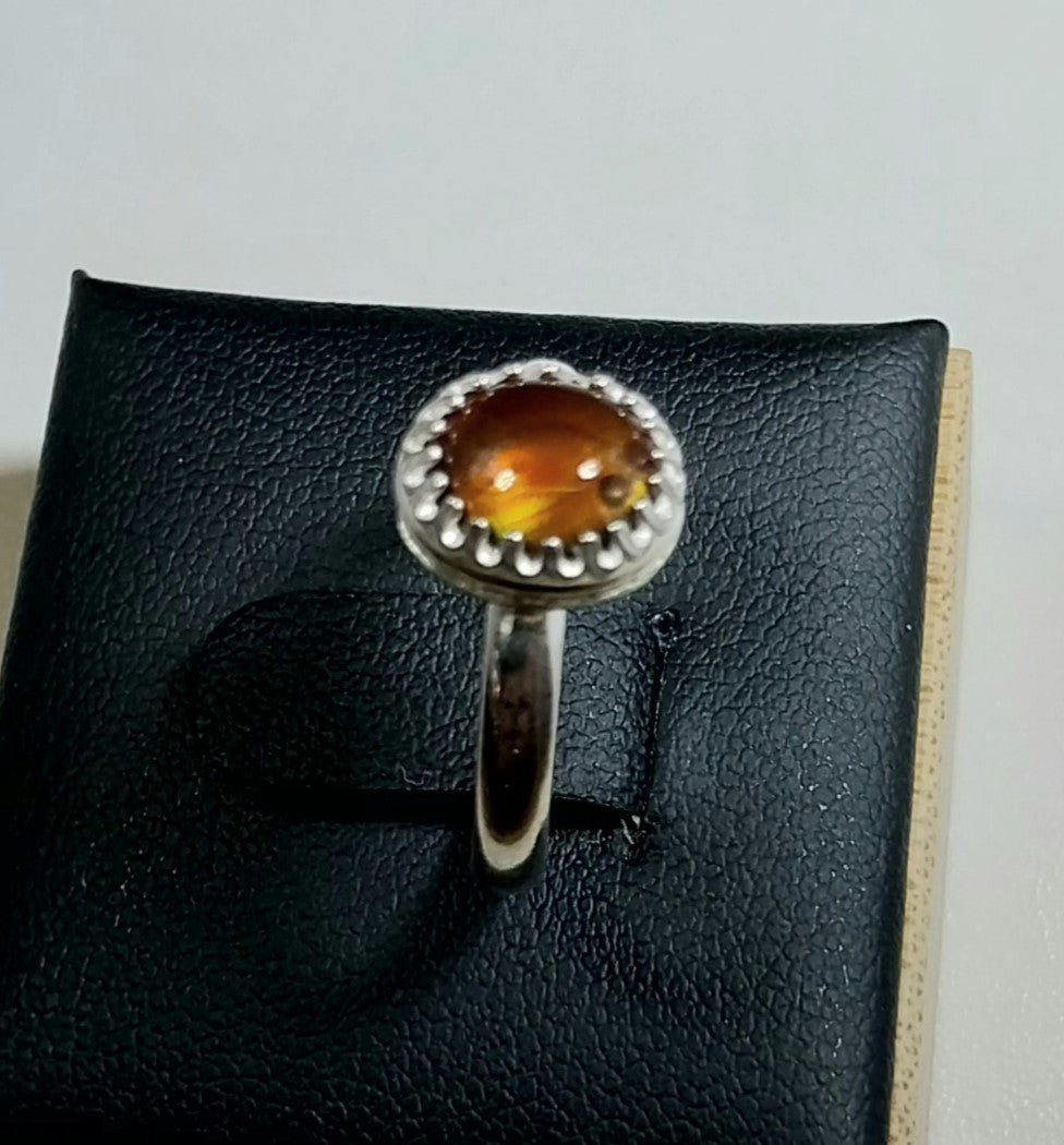 Fire Agate Ring, Sterling Silver, Size 6, Arizona Fire Agate Silver Ring