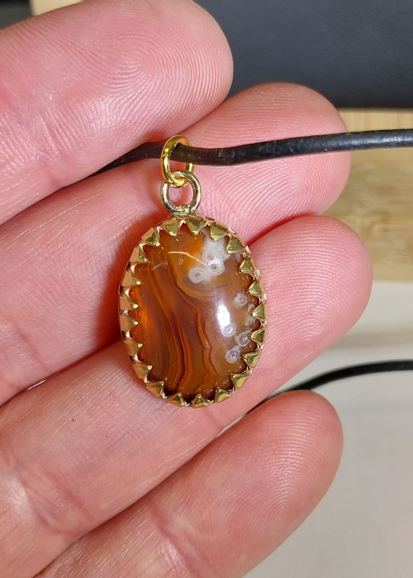 Lake Superior Agate Necklace, Orange Banded Tube Agate