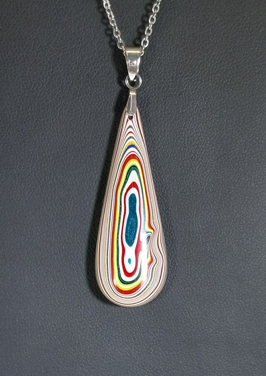 Large Teardrop Fordite Necklace, Freightliner, W/O