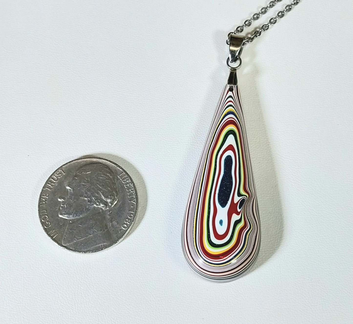 Large Teardrop Fordite Necklace, Freightliner, W/O