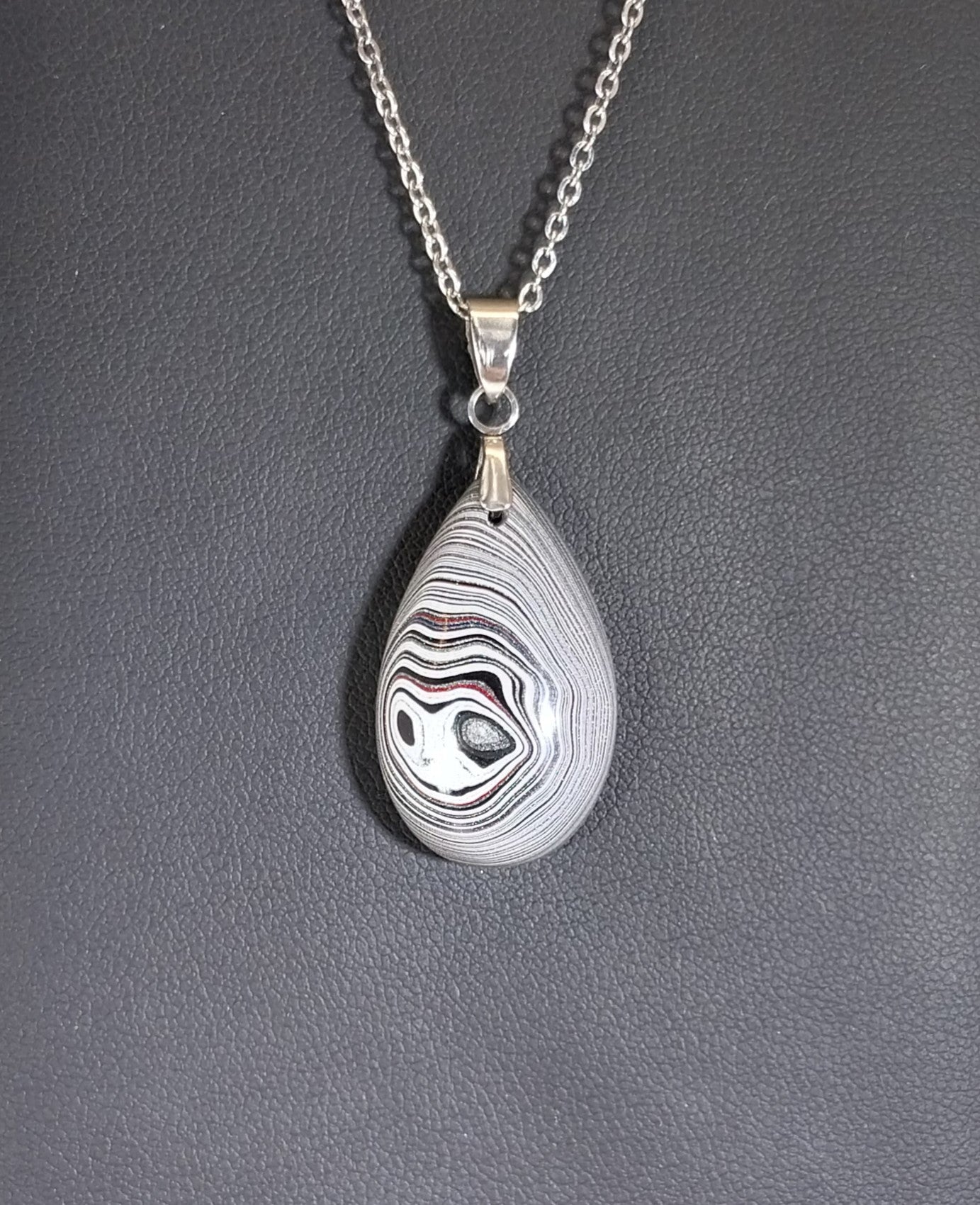 Fordite Pendant With Chain, USA Handmade, Recycled, EB24