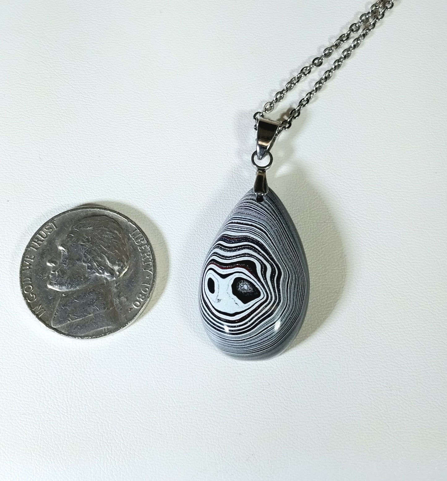 Fordite Pendant With Chain, USA Handmade, Recycled, EB24