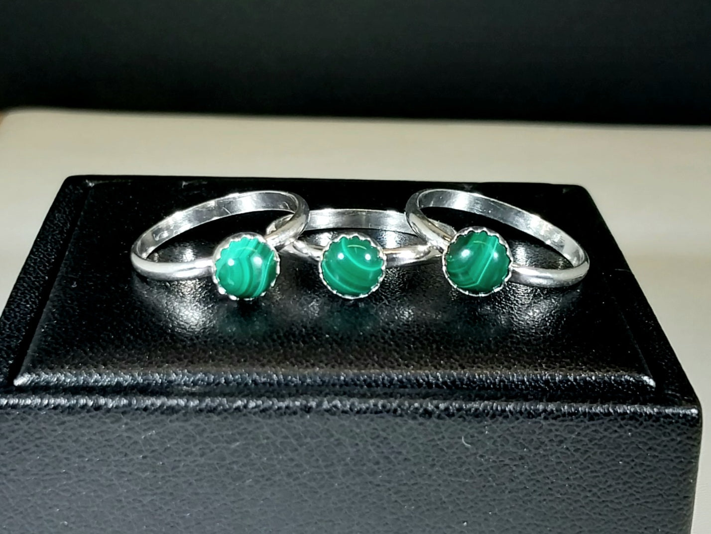 Dainty Malachite Rings, Size 6, 7, 8 Deep Green, W/O