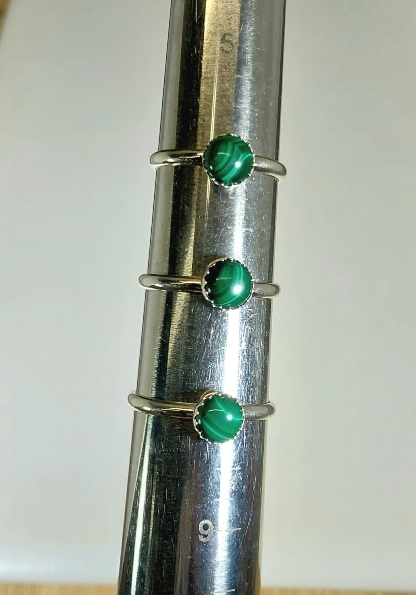 Dainty Malachite Rings, Size 6, 7, 8 Deep Green, W/O