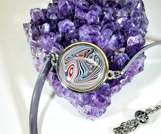 Fordite Bracelet, Great Colors and Wild Patterns, Stainless Setting