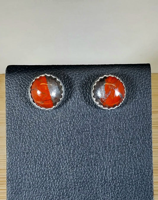 Lake Superior Jasper Stud Earrings, Jaspelite Silver Earrings