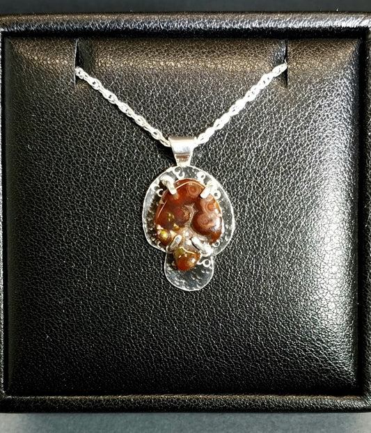 Fire Agate Necklace in Solid Silver Mushroom Shape