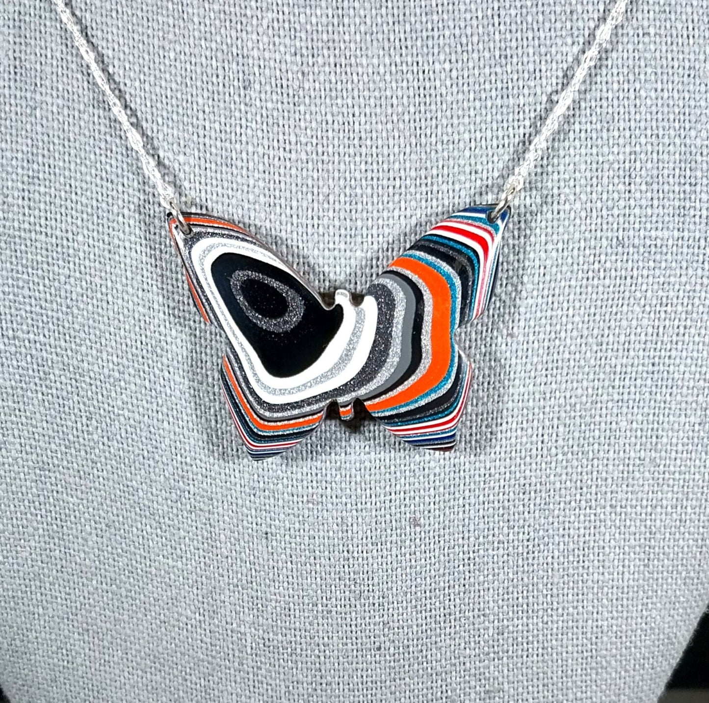 Fordite Necklace a Colorful Reversible Butterfly