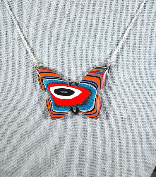 Fordite Necklace a Colorful Reversible Butterfly