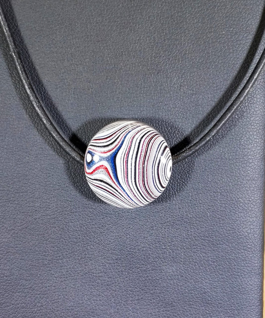 Michigan Fordite Bead Necklace Side Drilled with Leather Cord