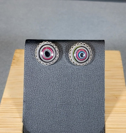 Silver Fordite Earrings with Pink