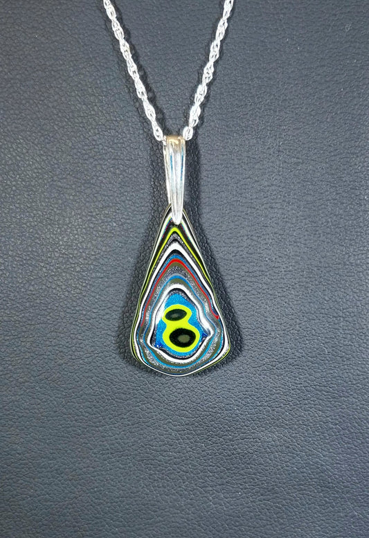 Fordite Necklace with Neon Green and a Solid Silver Chain