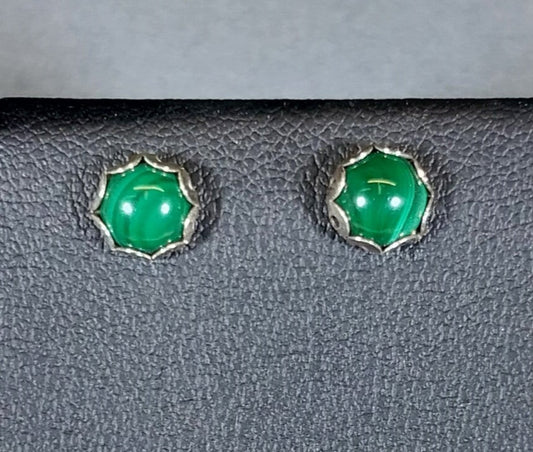 Malachite Silver Stud Earrings 6mm stones W/O