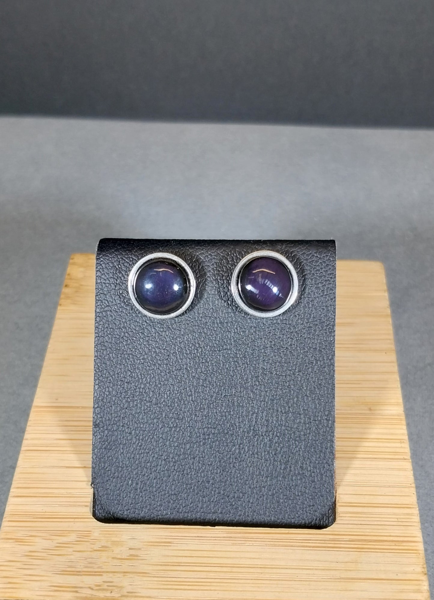 Velvet Obsidian Steel Stud Earrings with Purple Flash, W/O