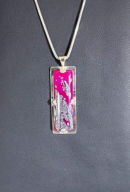 Fordite Pink Resin Silver Necklace