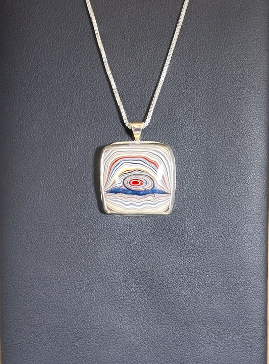 Fordite Necklace, 925 Silver, Handcrafted Fordite Silver Necklace, Artisan Necklace, Anniversary Gift, Handmade Silver Necklace