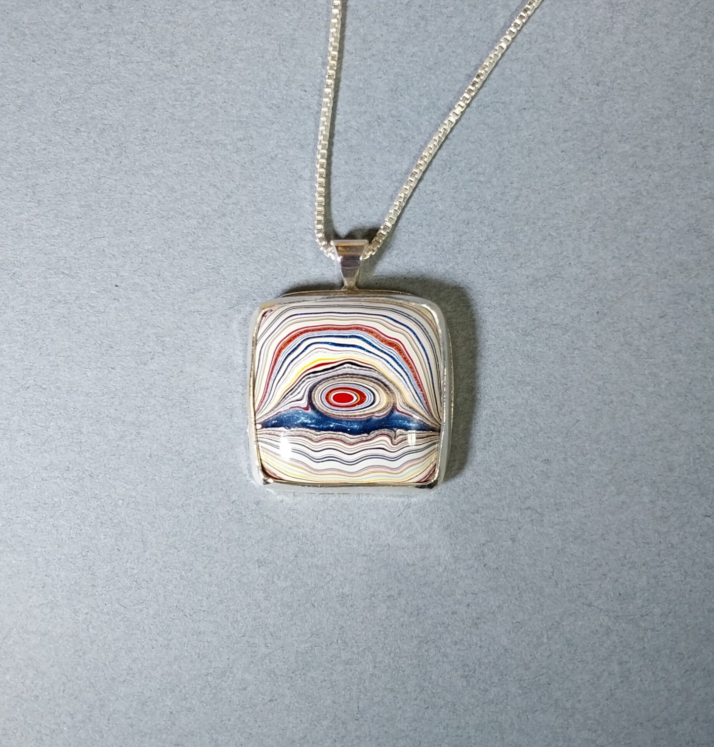 Fordite Necklace, 925 Silver, Handcrafted Fordite Silver Necklace, Artisan Necklace, Anniversary Gift, Handmade Silver Necklace