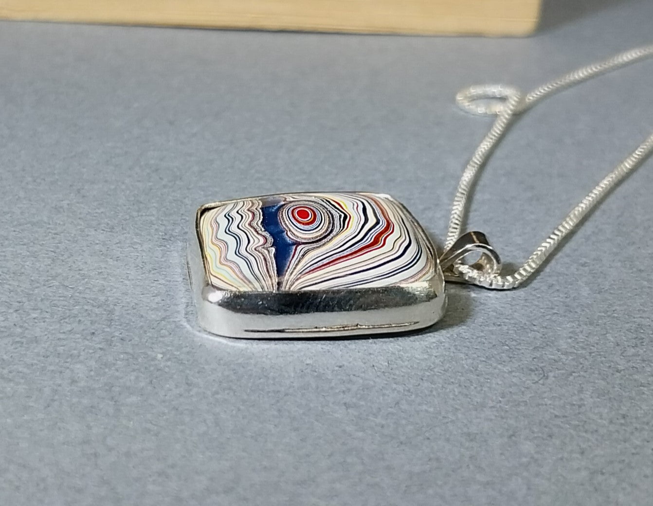 Fordite Necklace, 925 Silver, Handcrafted Fordite Silver Necklace, Artisan Necklace, Anniversary Gift, Handmade Silver Necklace