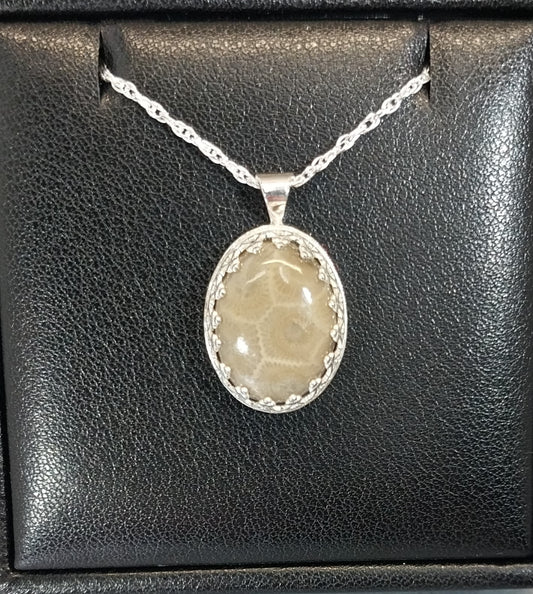 Oval Shape Petoskey Stone Necklace