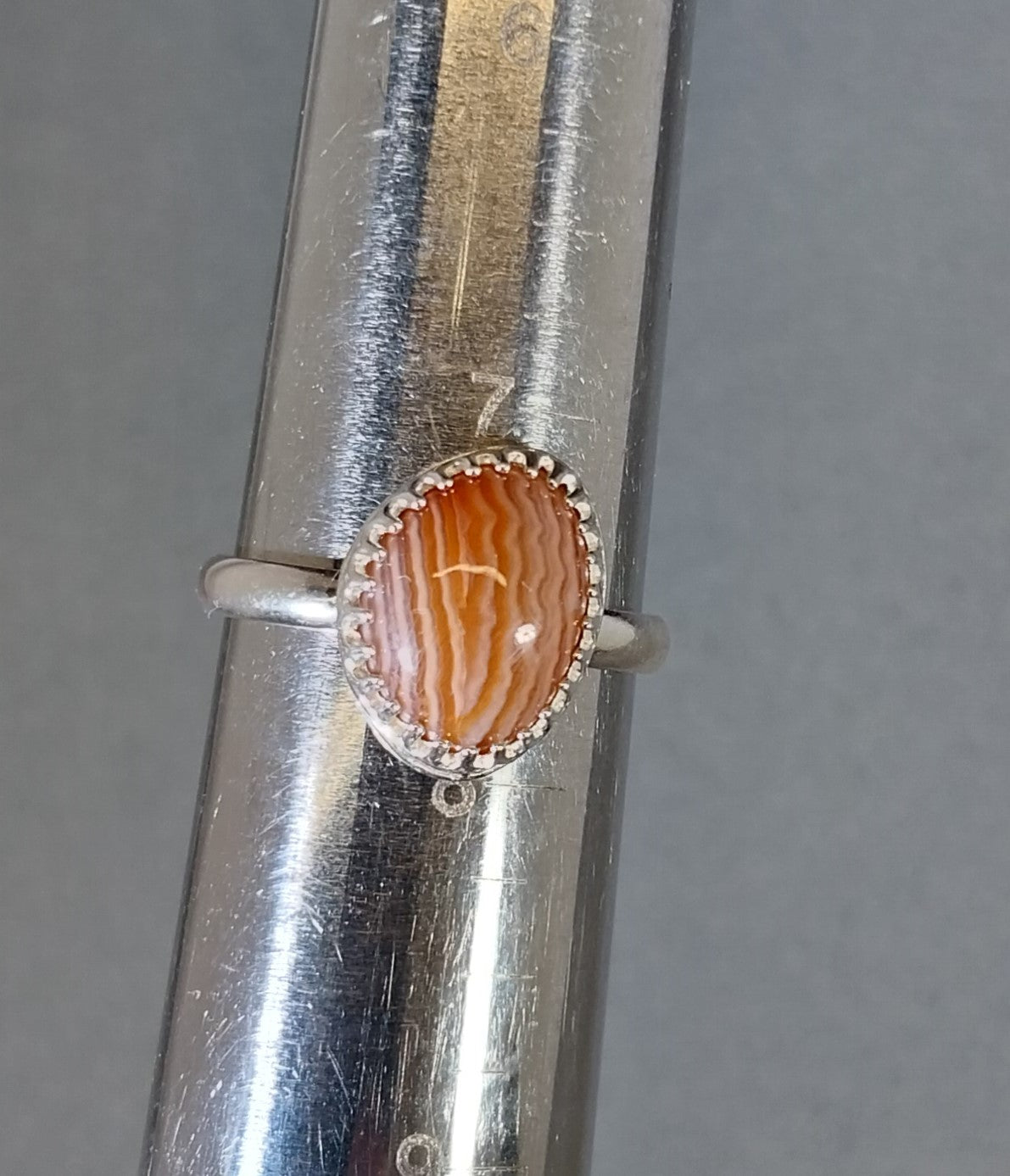 Lake Superior Agate Ring Size 7.5 Adjustbale in Solid Silver