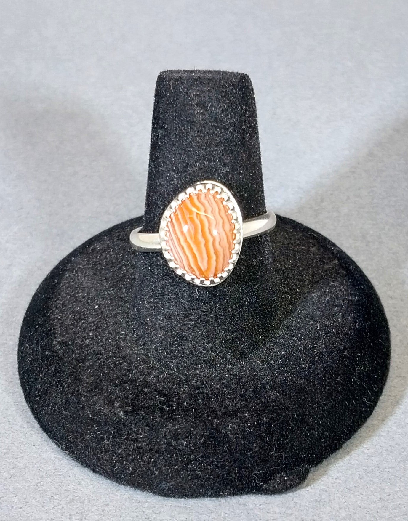 Lake Superior Agate Ring Size 7.5 Adjustbale in Solid Silver