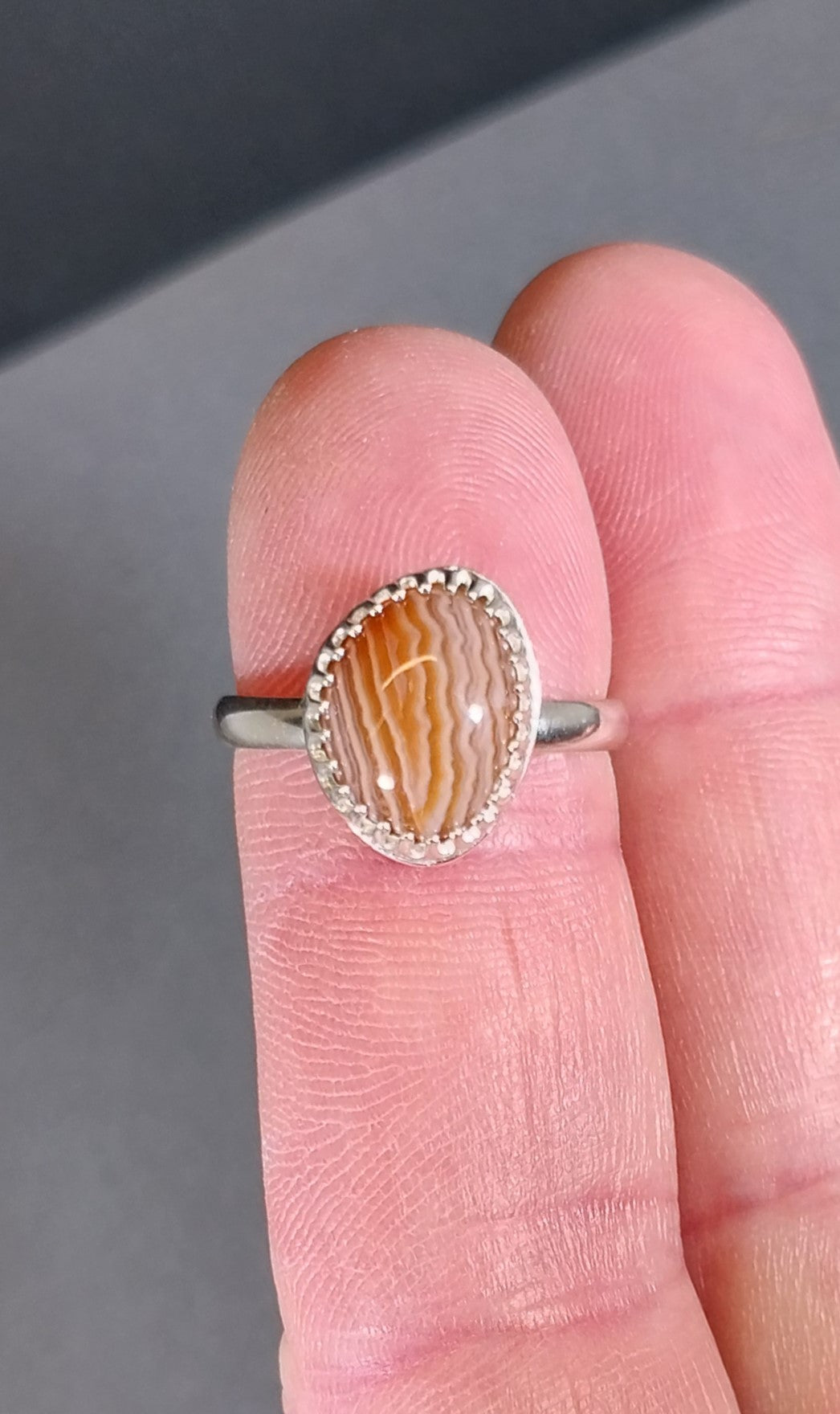 Lake Superior Agate Ring Size 7.5 Adjustbale in Solid Silver