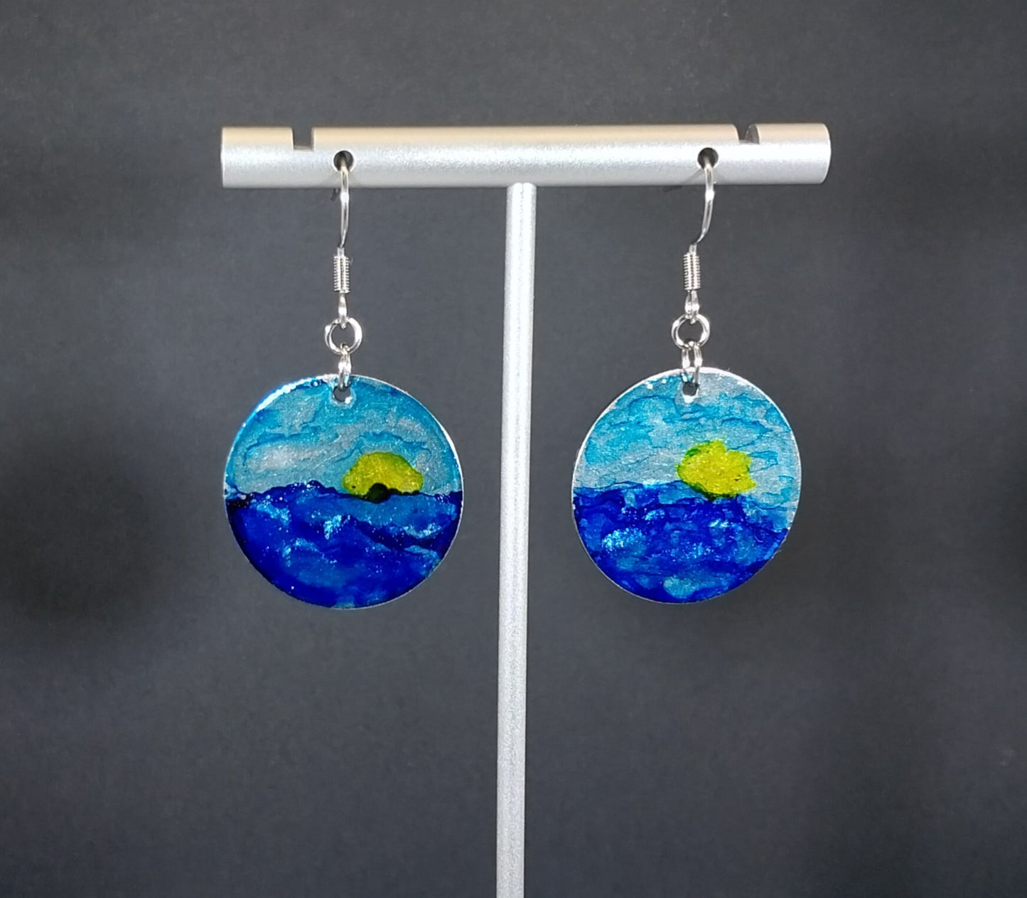 Hand Painted Sunset Earrings Sky and Water Blue