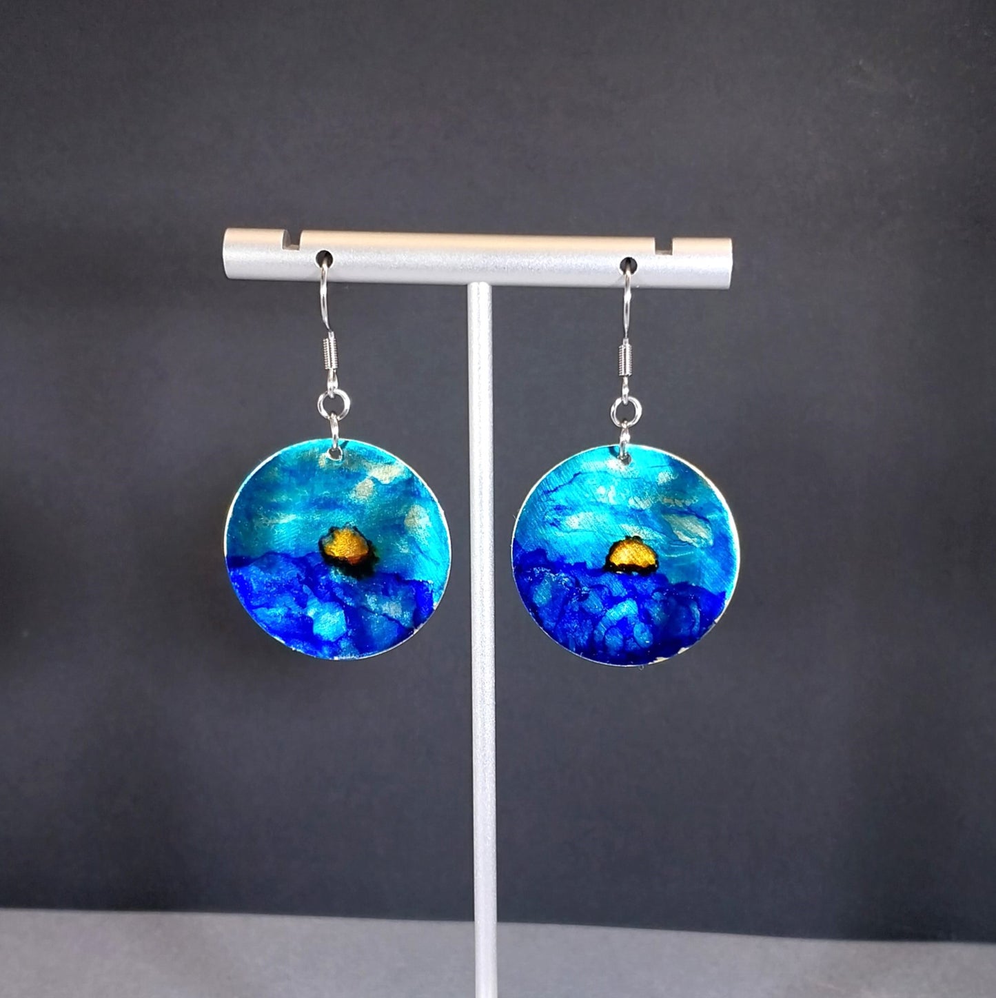 Hand Painted Sunset Earrings Sky and Water Blue