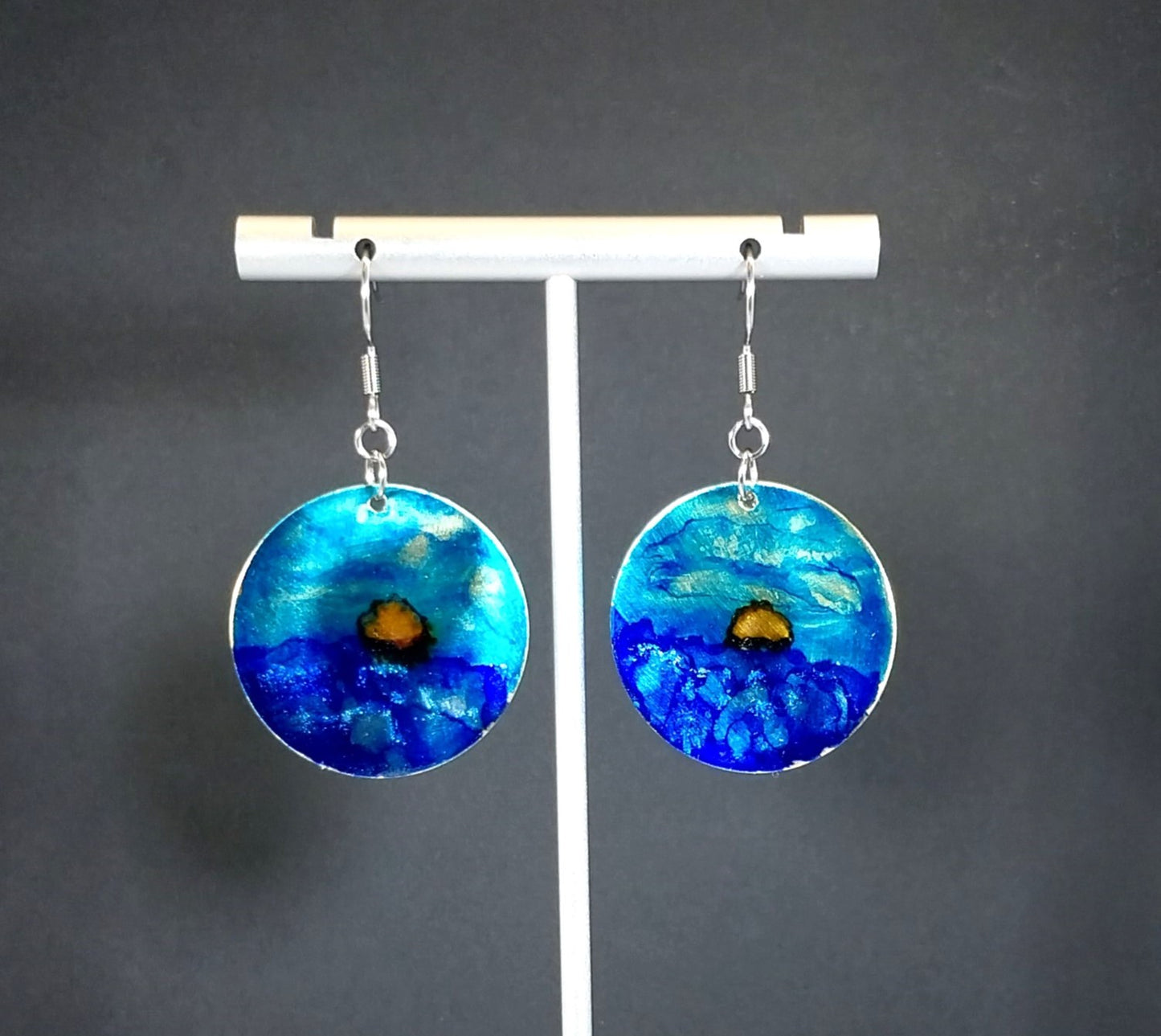 Hand Painted Sunset Earrings Sky and Water Blue