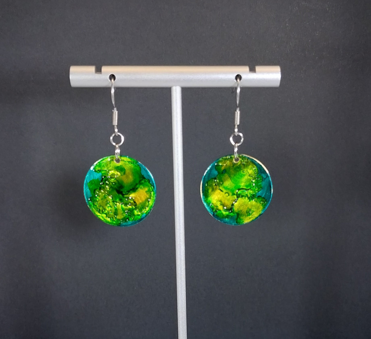 Hand Painted Earrings Blue Green Yellow Abstract (Copy)