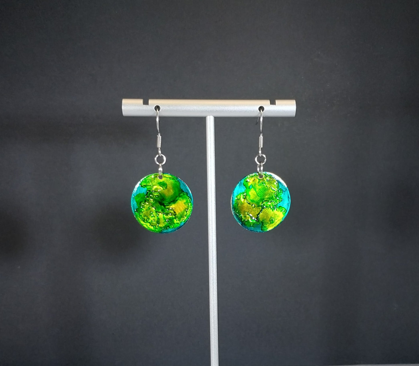 Hand Painted Earrings Blue Green Yellow Abstract (Copy)