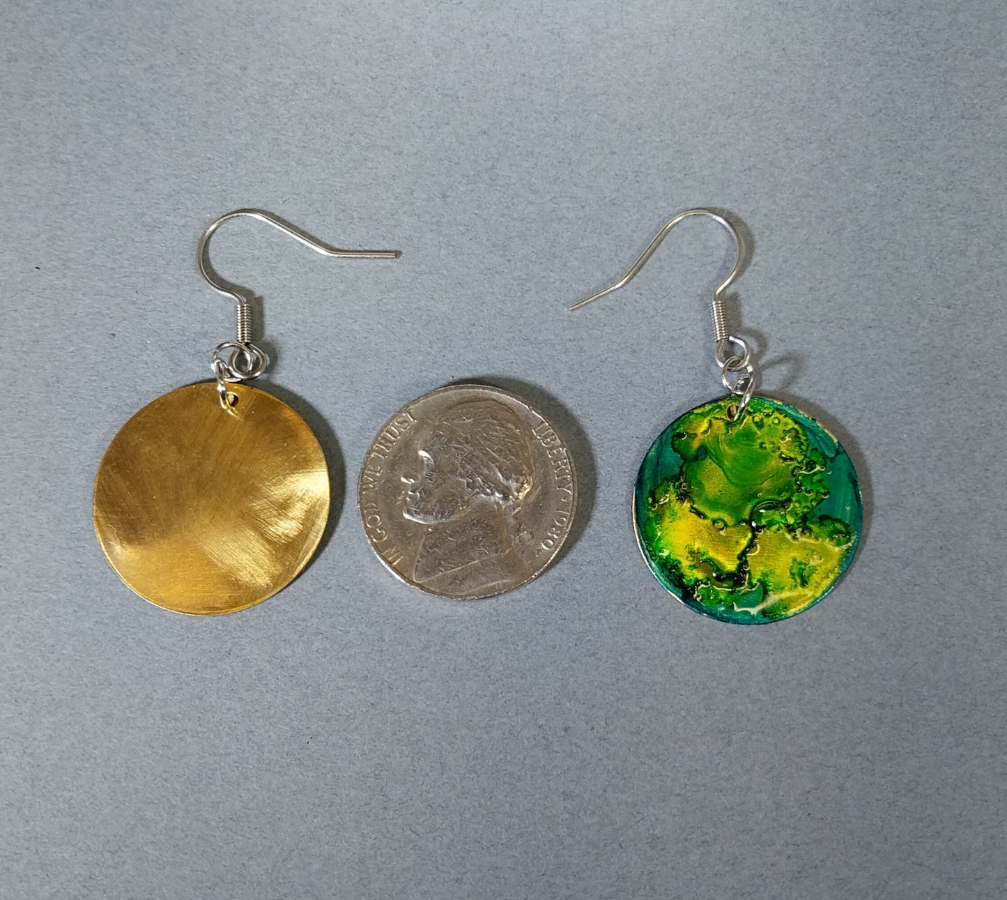 Hand Painted Earrings Blue Green Yellow Abstract (Copy)