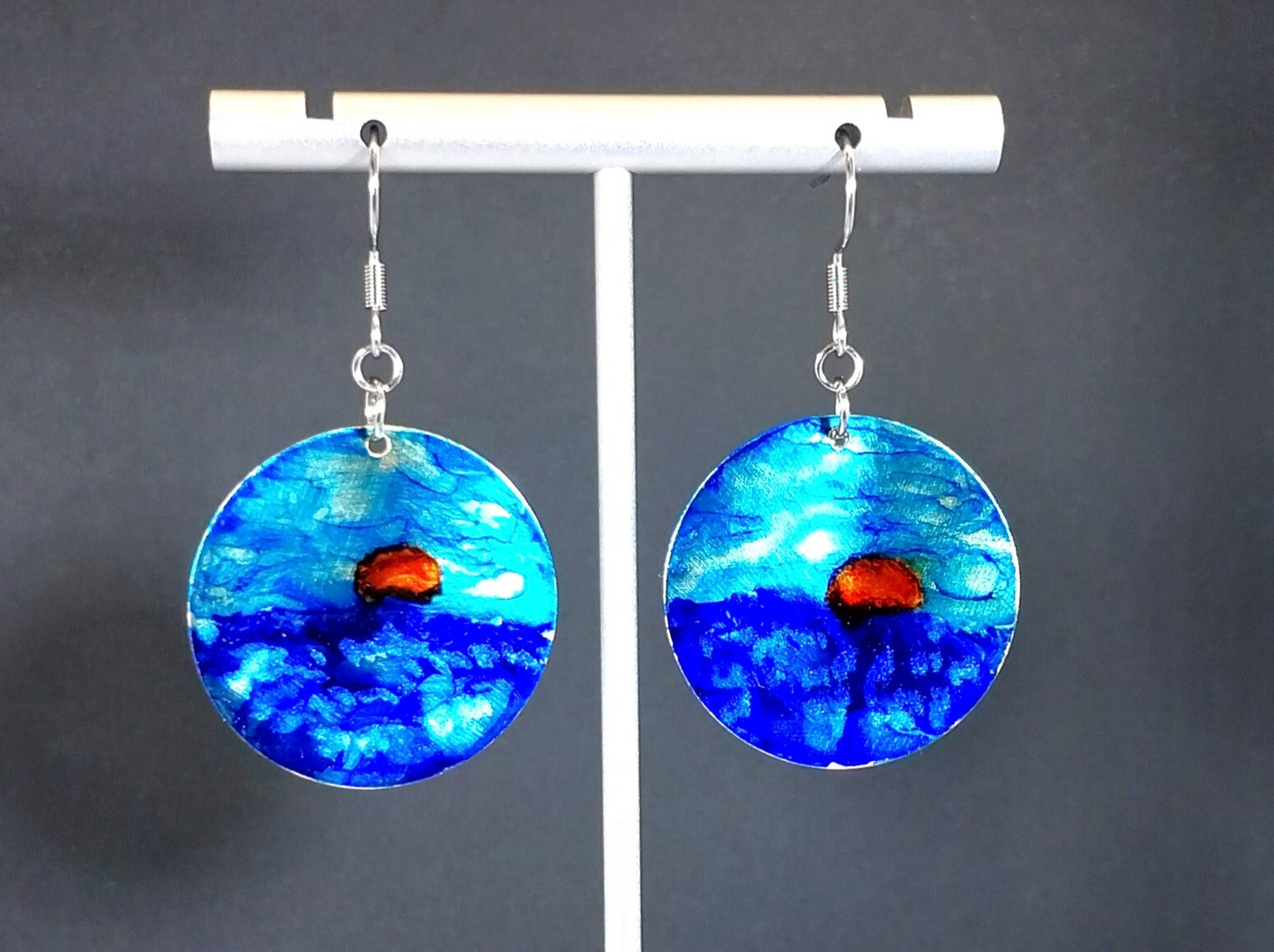 Hand Painted Sunset Earrings Sky and Water Blue