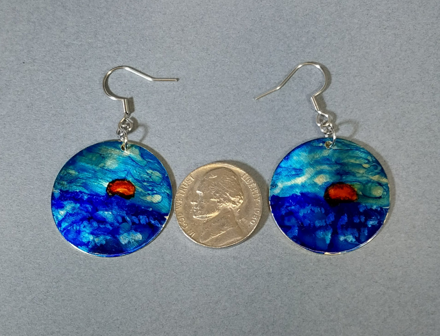 Hand Painted Sunset Earrings Sky and Water Blue