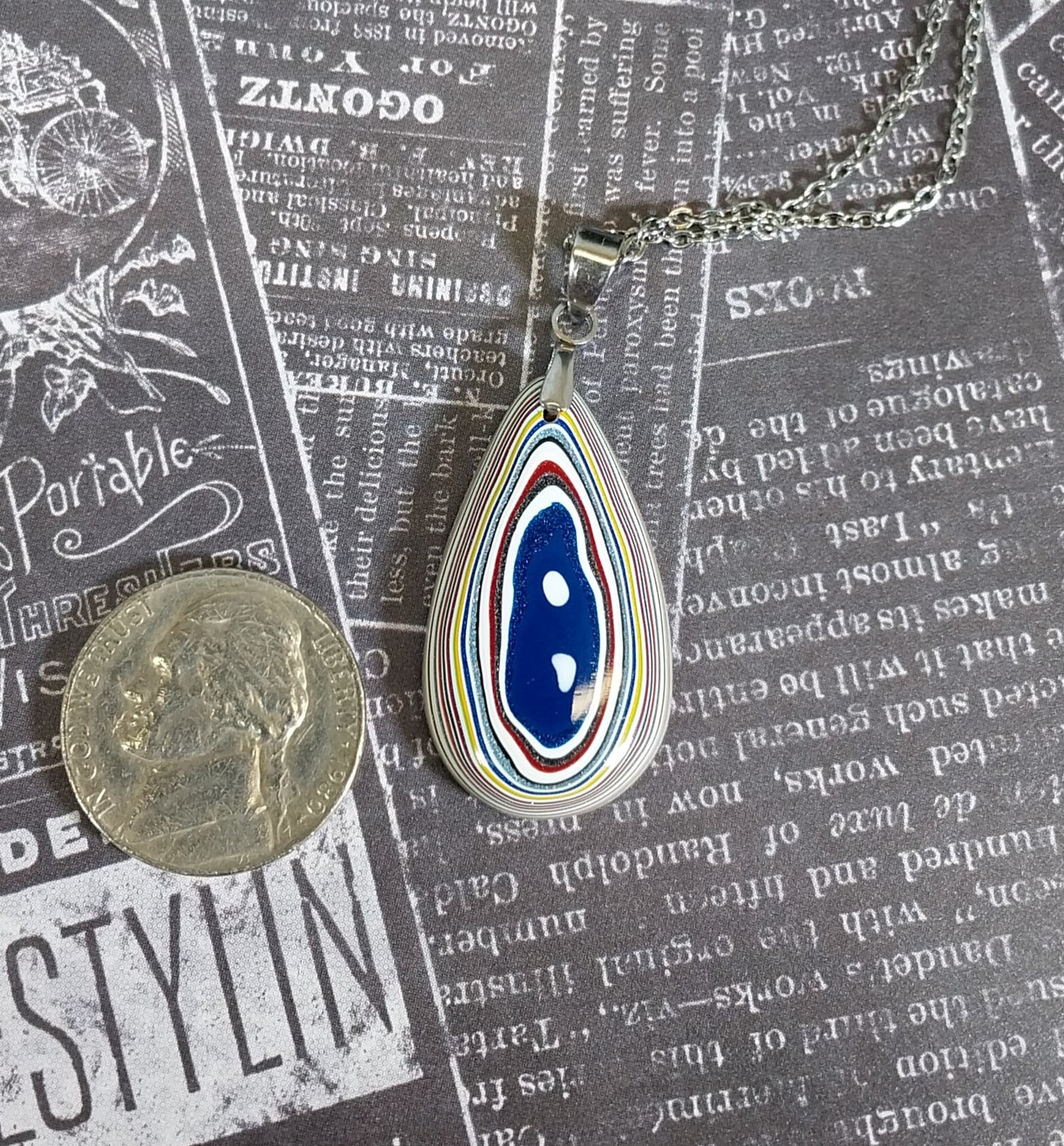 Teardrop Fordite Necklace Stainless Chain