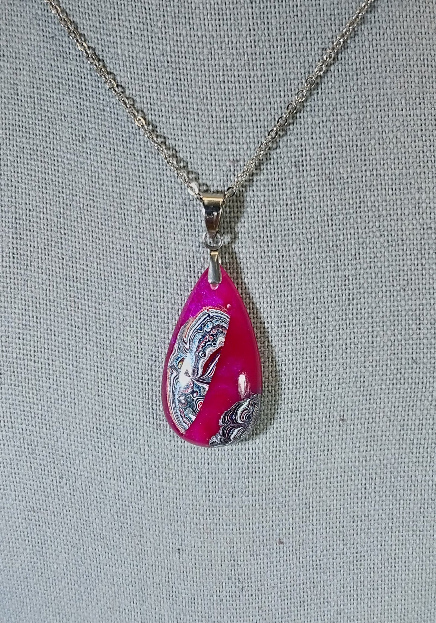 Fordite Necklace, Fordite and Pink Resin