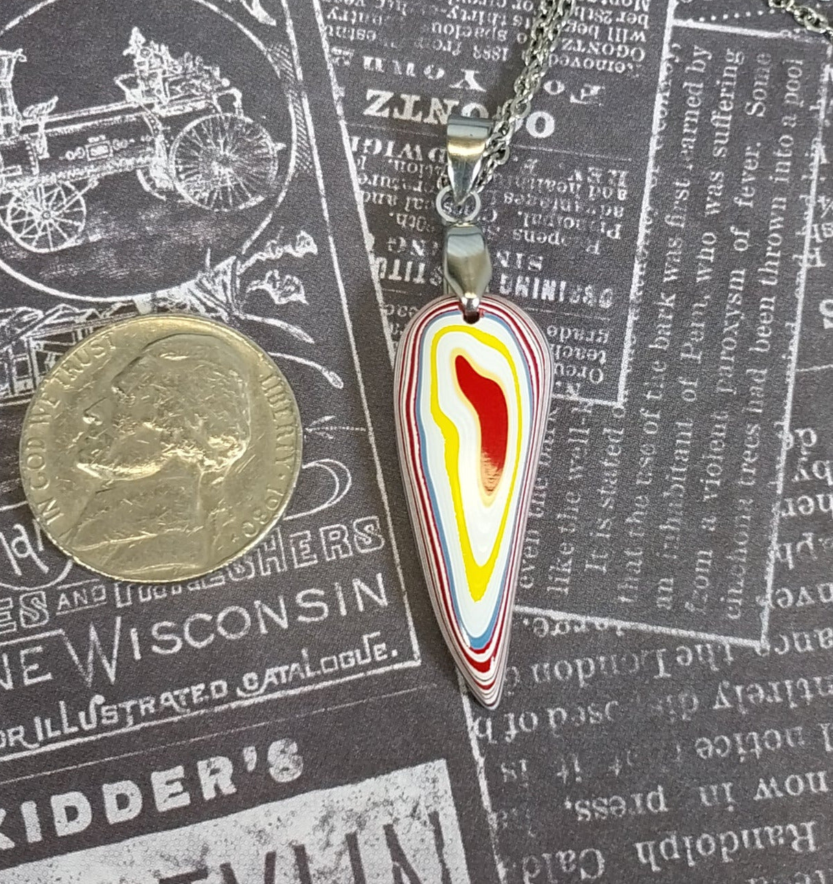 Fordite Necklace red and Yellow