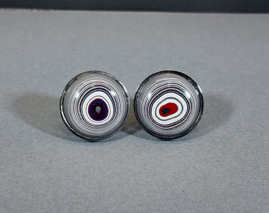 Fordite Cufflinks, Lots of Silver Metallics, Stainless Steel