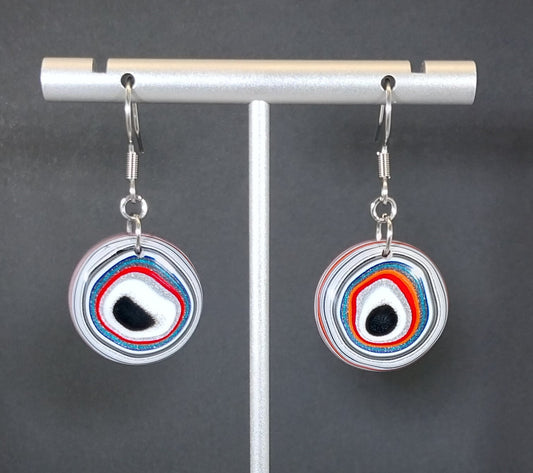 Round Fordite Earrings Surgical Steel Ear Wires