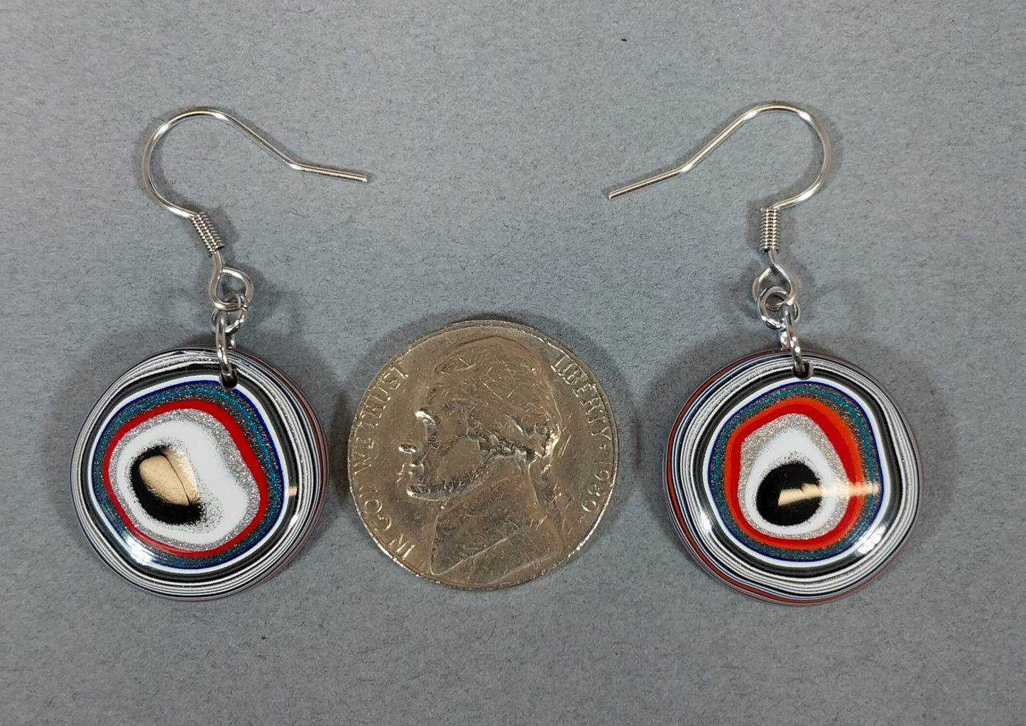 Round Fordite Earrings Surgical Steel Ear Wires