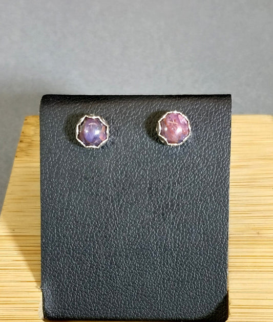 Purple Ruby Stud Earrings in Sterling Silver