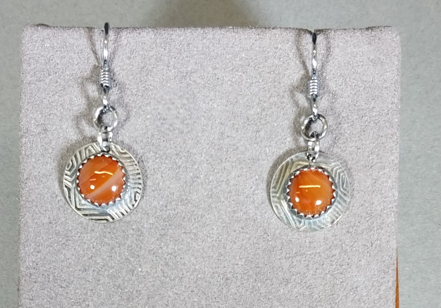 Lake Superior Agate Silver Dangle Earrings Artisan Handmade