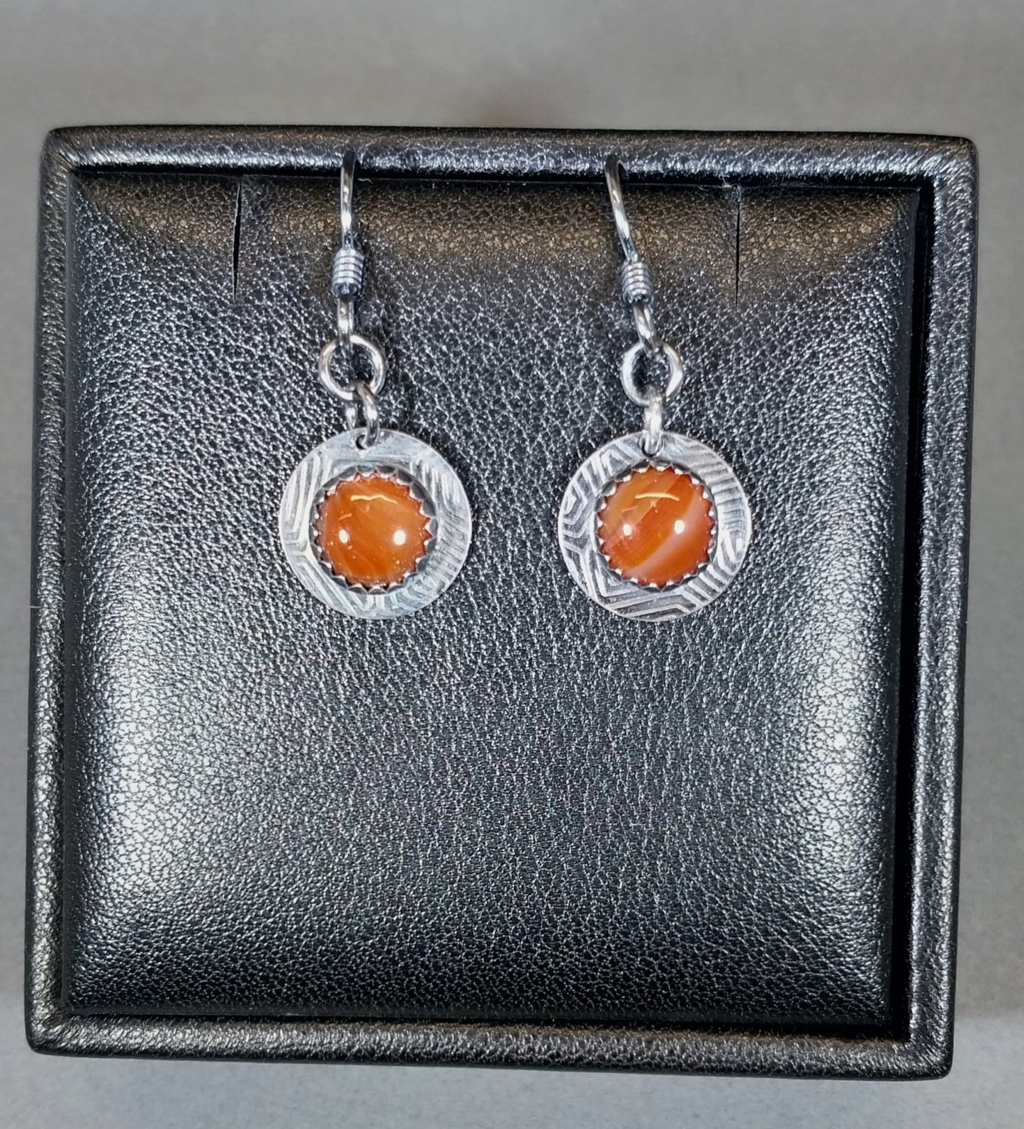 Lake Superior Agate Silver Dangle Earrings Artisan Handmade