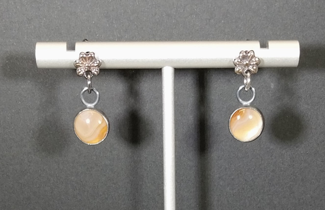 Lake Superior Agate Earring, Silver Stud Drop Agate Earrings